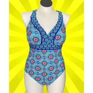 Catalina Turquoise Medallion Print One Piece Swimsuit Size XL (16-18)